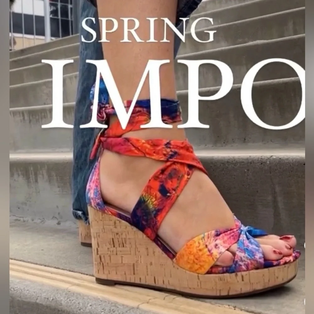 Impo Orabelle Women's Ankle Wrap Platform Wedge Memory Foam Sandals - Picture 1 of 15